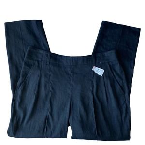 Vince Stitch Front Seam Mid-Rise Linen Blend Tapered Pull On Pants Black 6